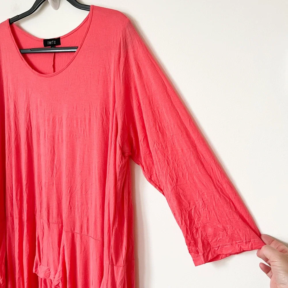 Comfy USA Coral Crinkle Scoop Neck Tiered 3/4 Sleeve Dress Womens 2X